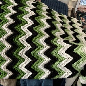 Green and Black Chevron Handmade Afghan